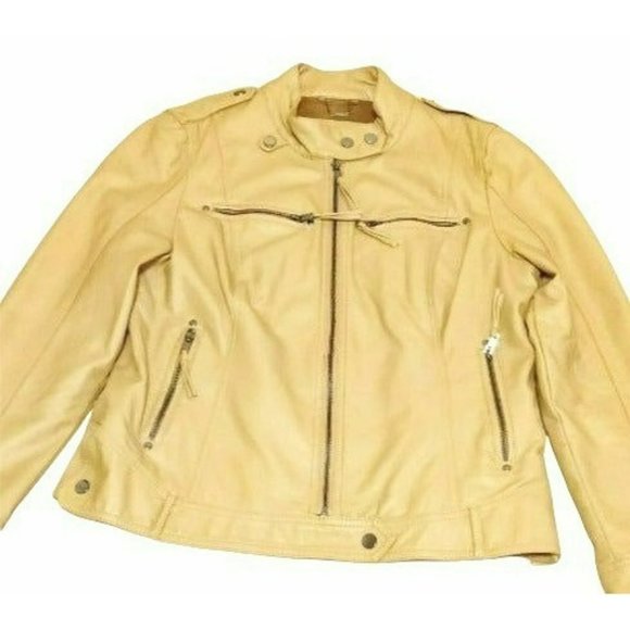 Black Rivet GIII Apparel Women's Large Tan Vegan Leather Motorcycle Jacket - Picture 1 of 12